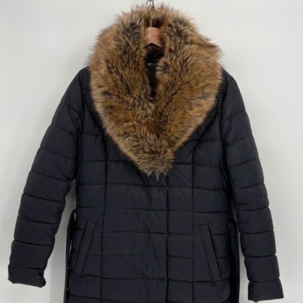 🚜 Bellivera navy rubberized Puffer Jacket with removable Faux Fur collar